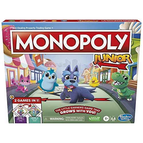 Hasbro Gaming Monopoly Junior Board Game, 2-Sided Gameboard, 2 Games in 1, Monop Carousel 1