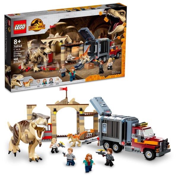 LEGO Jurassic World T. rex & Atrociraptor Dinosaur Breakout 76948 Dino Toy Set, Carousel 1