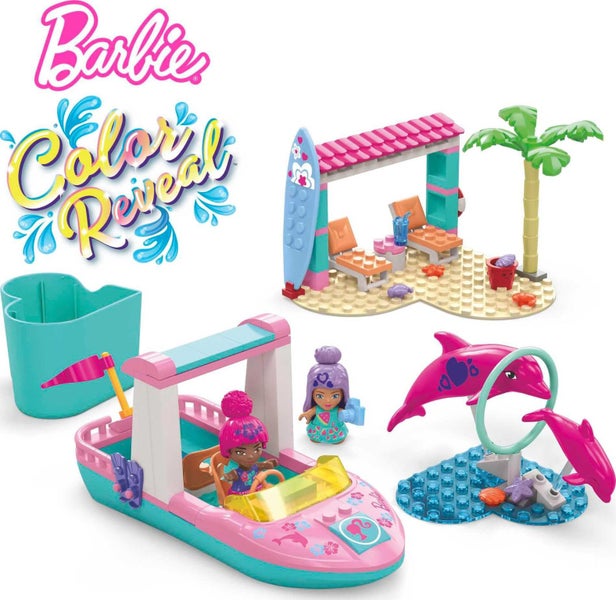 MEGA Barbie Color Reveal Building Toy Playset, Dolphin Exploration with 121 Piec Carousel 2