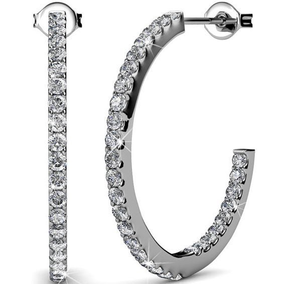 18K White Gold Hoop Crystal Earrings "Danielle" Carousel 1