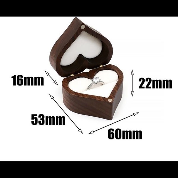 Wooden Jewelry Box Heart Ring Display Box Engagement Ring Storage--Coffee B Carousel 2
