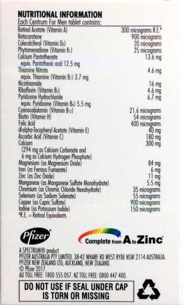 Centrum For Men 60 tablets ** Pakuranga Pharmacy ** Carousel 2