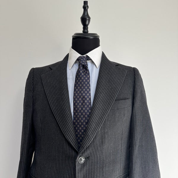 Vintage 1950s Chalk Striped Romanian Pure Wool Blazer Coat Carousel 2