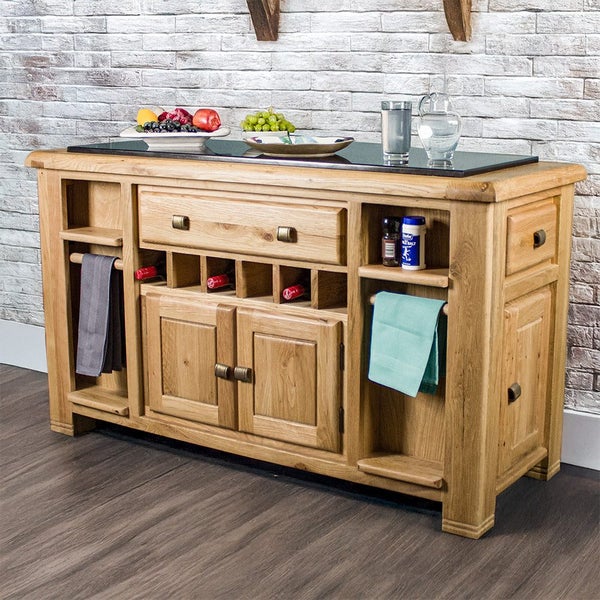 Danube Large Granite Top Oak Kitchen Island Carousel 2