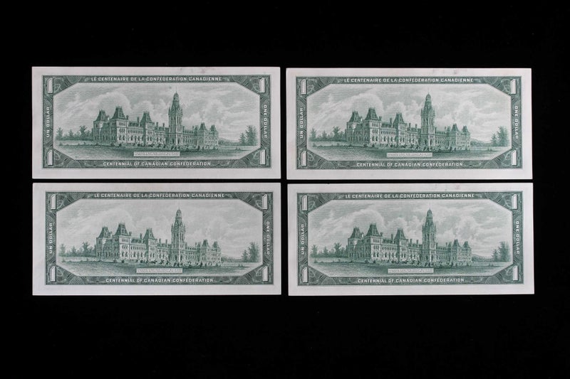 CANADA - BANKNOTES x4 - Centennial 1867-1967 $1 One Dollar UNC Carousel 2