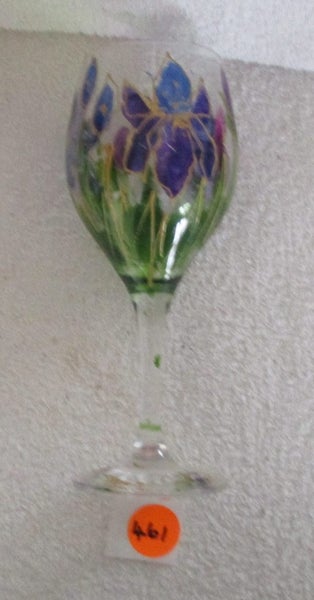 Floral wine goblet has daisy+ written on it Carousel 1