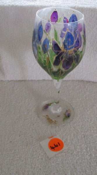 Floral wine goblet has daisy+ written on it Carousel 2