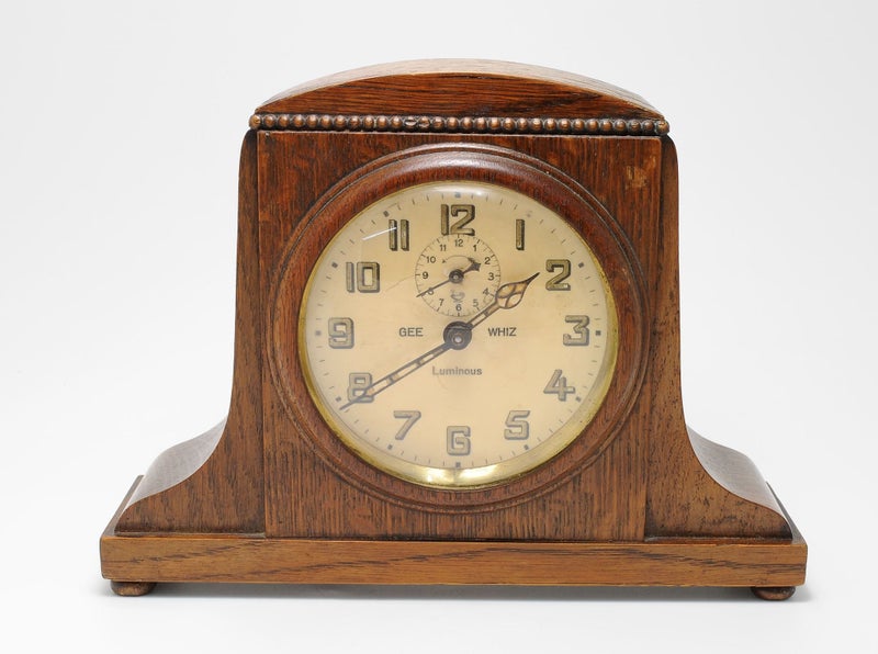 Rare Antique Solid Oak Gee Whiz Luminous Dial Alarm Clock - Circa 1940 Carousel 1