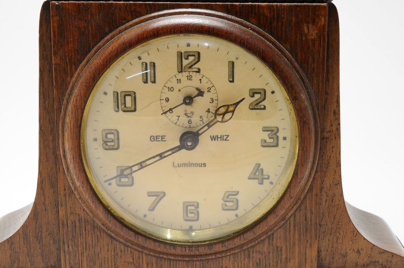 Rare Antique Solid Oak Gee Whiz Luminous Dial Alarm Clock - Circa 1940 Carousel 2