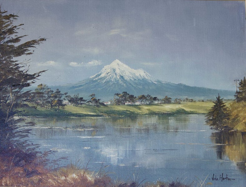 John W Horton (1944-) ''Mt Egmont From Opunake'' Oil Carousel 2