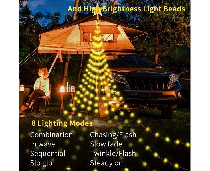 Solar-Powered Star Waterfall Strip Lights - 2M 198 LEDs, 8 Modes, IP54 Outd Carousel 2