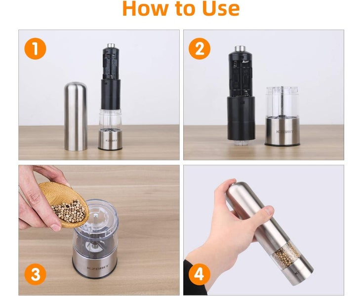 Electric salt and pepper grinder, battery operated, ceramic grinding blade, a Carousel 8