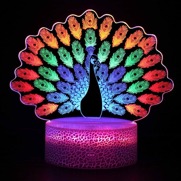 Peacock,3D Dynamic Night Light, Power By USB or Battery, Dynamic Changing color Carousel 1