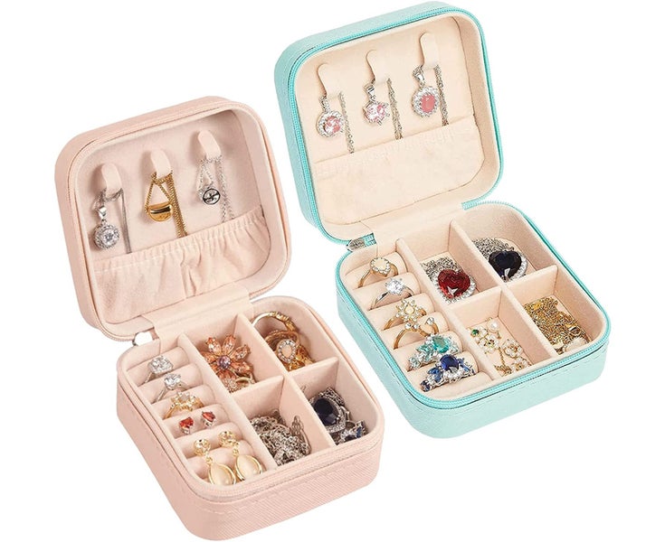 2 Piece Travel Jewelry Box Travel Jewelry Organizer PU Leather Jewelry Stor Carousel 1