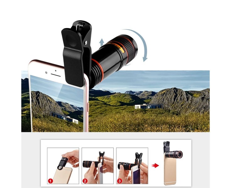 Phone Camera HD Lens Universal Clip-on 12X Zoom Cell Phone Telescope Lens F Carousel 6