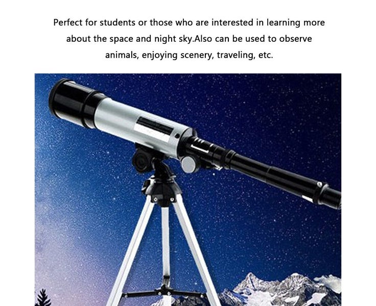 High Definition Refractive Astronomical Telescope Tripod 50mm Aperture 360m Carousel 6