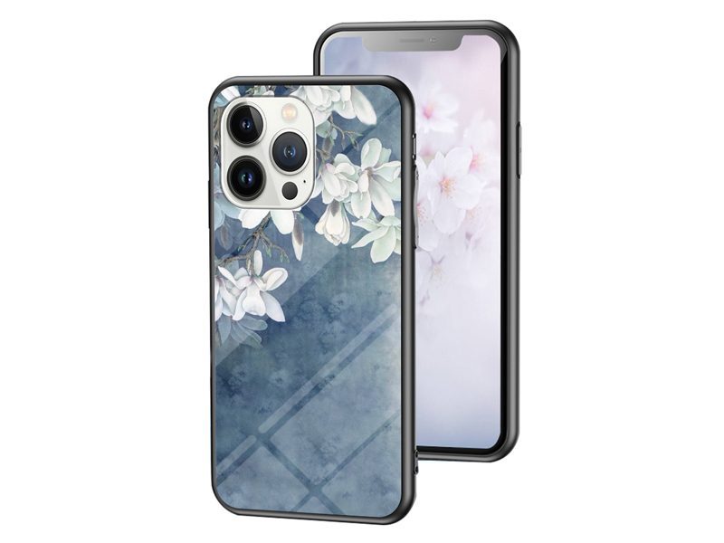 Slim Tempered Glass Case Cover for iPhone 15 Pro Flower Carousel 1