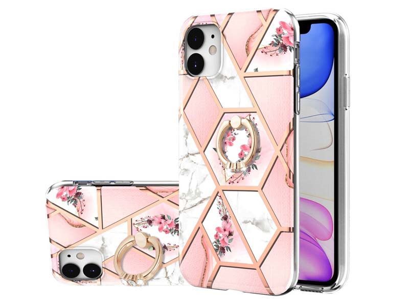 Finger Ring Kickstand Case Cover for iPhone 11 Marble & Flower Carousel 1