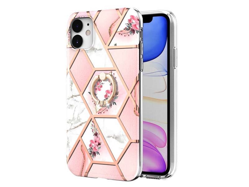 Finger Ring Kickstand Case Cover for iPhone 11 Marble & Flower Carousel 4