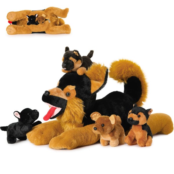 MaoGoLan 5Pcs German Shepherd Dog Stuffed Animals with 4 Babies Inside,20" Reali Carousel 1