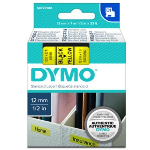 Dymo S0720580 TAPE D1 12MMX7M BLK/YEL Black on Yellow [S0720580] Carousel 1