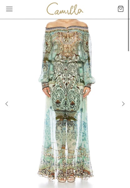 CAMILLA Off The Shoulder Shirred Dress XS Carousel 2