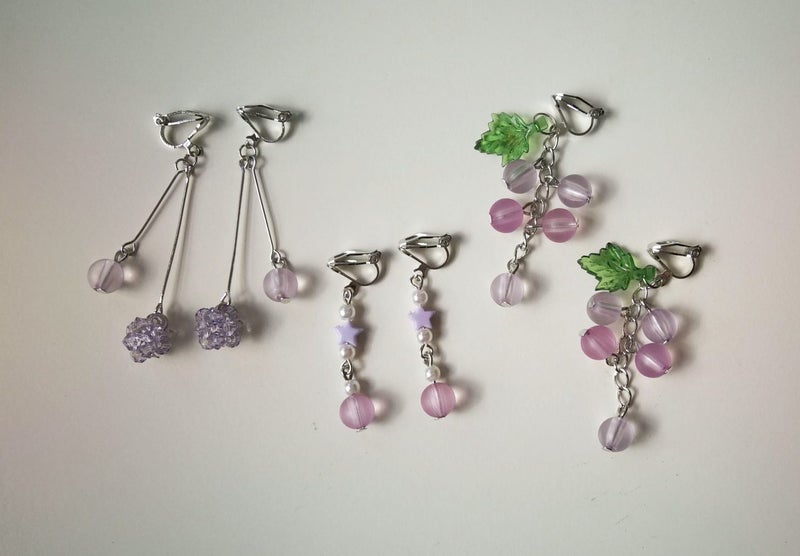 Elegant clip on Earrings Set x3 pairs Lavender Carousel 1