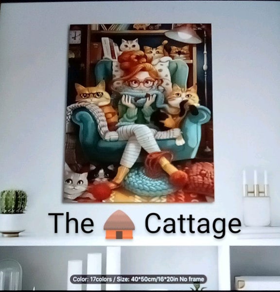 THE CATTAGE-Whimsical Cute Cat Lady Paint By Numbers Kit Great For All Ages Carousel 2