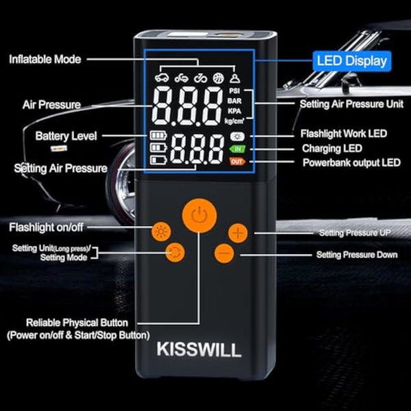 Car Tire Air Pump Portable Cordless Tire Inflator Portable Air Compressor Dual Carousel 2