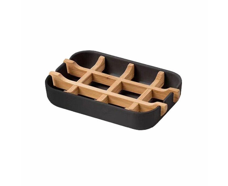 Soap Dish Bamboo Wooden Drain Container Bathroom Shower Soap Holder Case Carousel 1