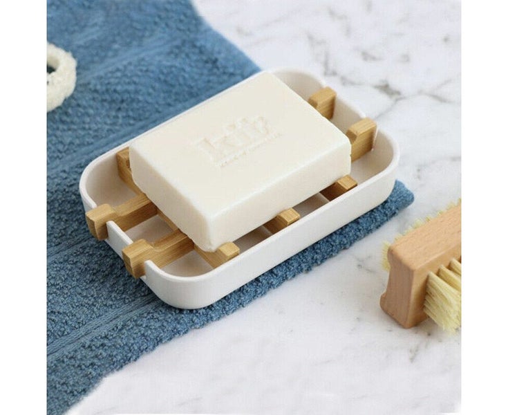Soap Dish Bamboo Wooden Drain Container Bathroom Shower Soap Holder Case Carousel 2
