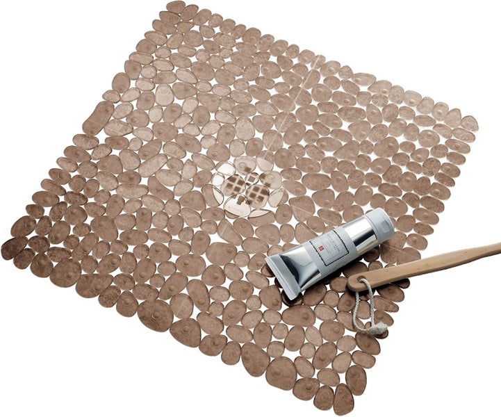 Bath Mat Square Pebble Bathroom Non-slip Stone Shower Runner-Brown Carousel 5