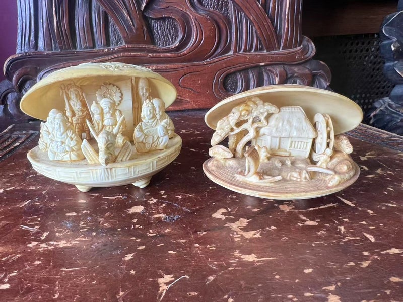 Vintage Asian carving of shell with buddha inside Carousel 1