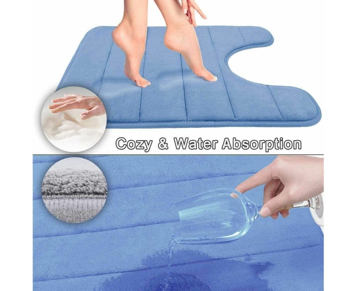 Small Soft Toilet Bath Mat Washable Bathroom Non Slip Rug-Blue Carousel 4
