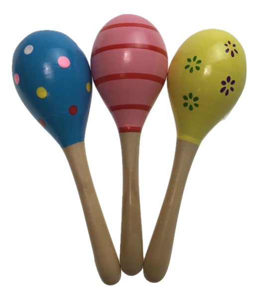 3x WOODEN MARACAS Musical Egg Percussion Toy Shakers Rattles Rumba Party Carousel 1