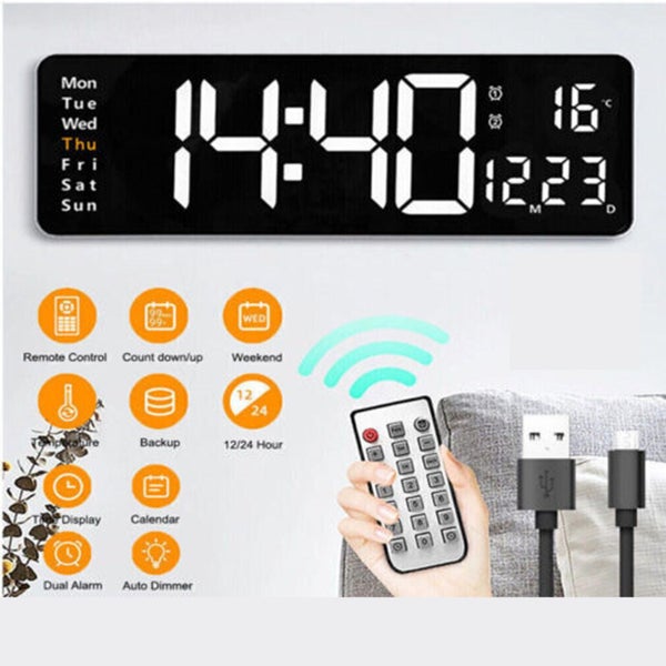 1 set Digital Large Big Jumbo LED Wall Desk Alarm Clock Home With Calendar Te... Carousel 1