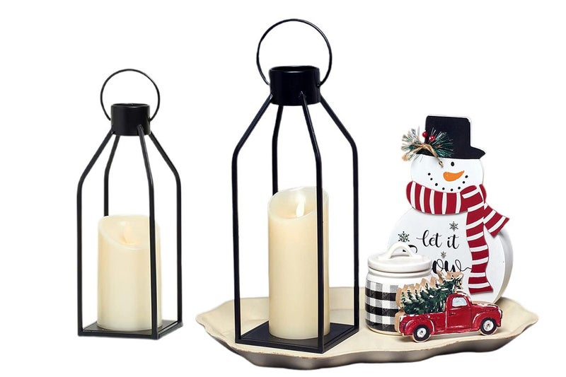 Xmas Decorative Lanterns LED Decor Lantern Black Metal Candle Lanterns for Xmas Carousel 1