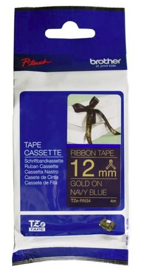 Brother TZe-RN34 12mm x 4m Gold on Navy Ribbon Tape Carousel 1