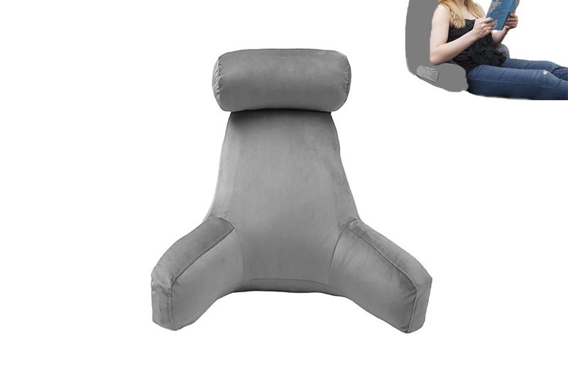 Reading Pillow Rest Back Support Pillow with Arms for Sitting in Bed-Grey(with a Carousel 1