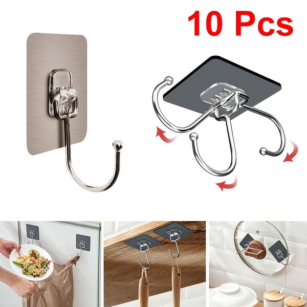 10PCS Stainless Steel Adhesive Sticky Hooks Heavy Duty Wall Gold/Black Hook Carousel 1