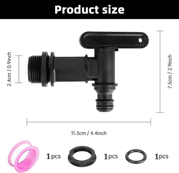 Water Butt Tap 3/4" Outlet Tap Rain Water Dispenser Replacement Spigot i2772BK0 Carousel 2