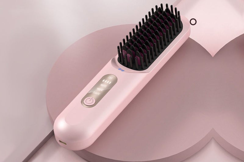 Cordless Hair Straightener Brush Mini Anion Hot Comb Straightener Brush With LED Carousel 8