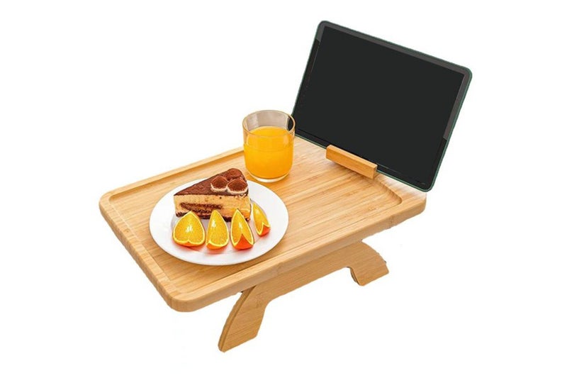 Bamboo Foldable Clip On Sofa Armrest Tray with Phone Holder-Rectangular Carousel 1