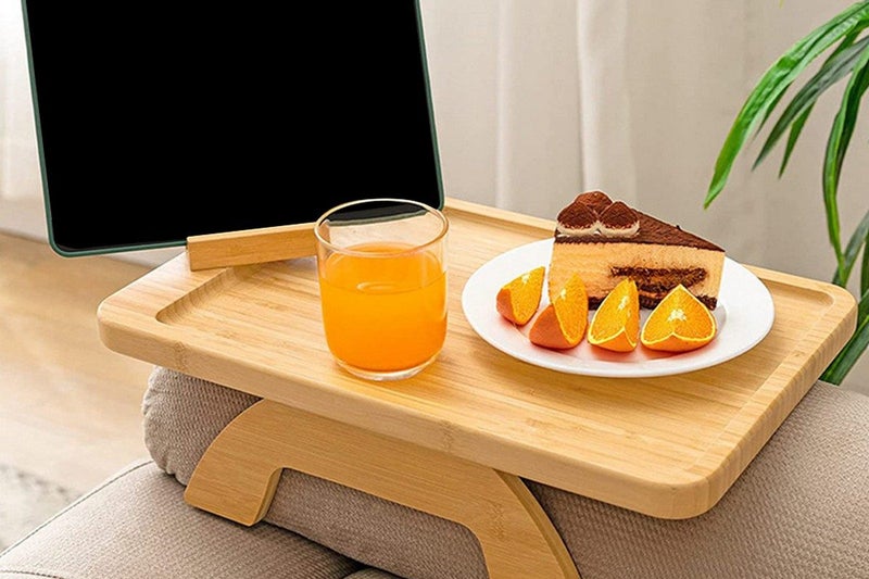 Bamboo Foldable Clip On Sofa Armrest Tray with Phone Holder-Rectangular Carousel 2