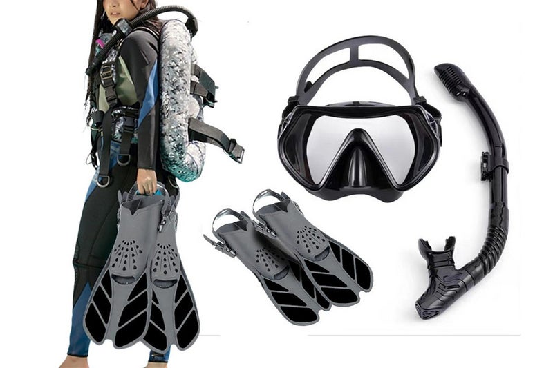 Mask Fin Snorkel Set with Adult Snorkeling Gear Panoramic View Diving Set Carousel 1