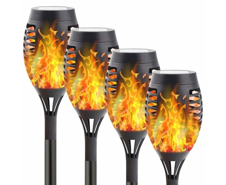 4pcs Solar Powered Flame Torch Decorative Light with 12 LEDs Carousel 1