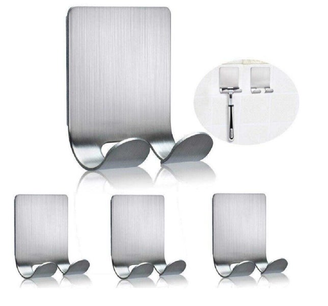 4-Piece Stainless Steel Razor Holder Set - Adhesive Wall-Mounted Hooks for Razor Carousel 1