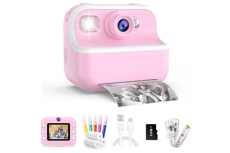Kids Instant Print Camera Zero Ink Print Photo Camera With 32G TF Card-Pink Carousel 1