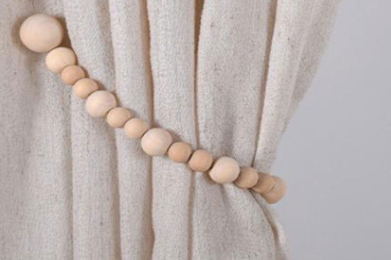 2Pcs 49CM Rtain Tieback Boho Wooden Bead Rope Curtain Tie Carousel 8