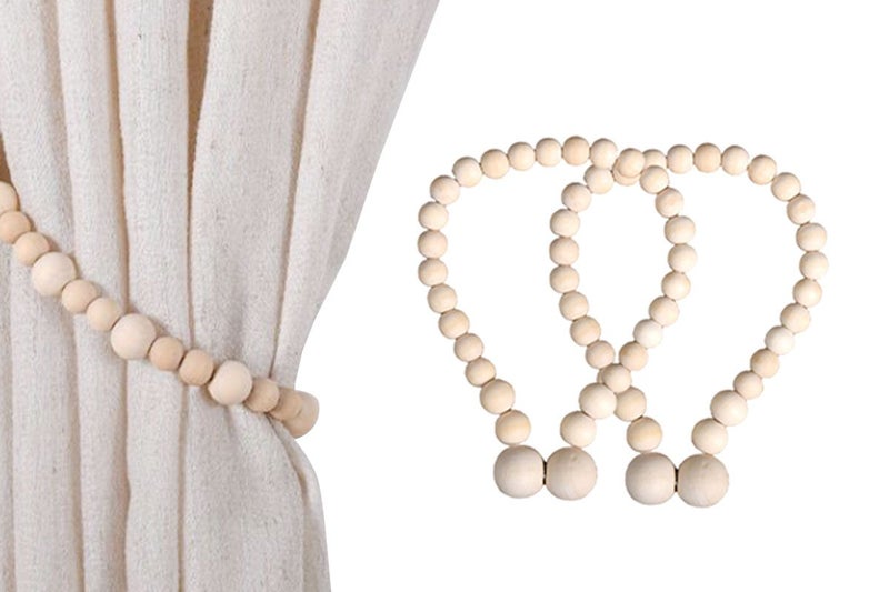 2Pcs 49CM Rtain Tieback Boho Wooden Bead Rope Curtain Tie Carousel 1